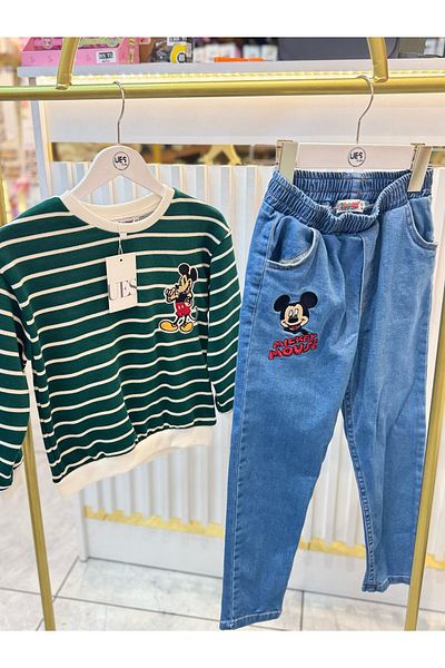 ŞAPKAKİDS Boy's Mickey Embroidery Detail Bluz and Jeans Pant Suit