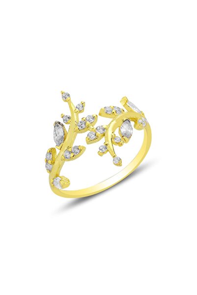 Söğütlü Silver Gümüş altın yaldızlı markiz kesim zirkon taşlı üstten ayarlama...