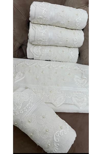 Gohiba Lacy Scalloped White Stylish Dowry Towel Models Dowry Hand Towel Stylish Avant-Garde Towel Models