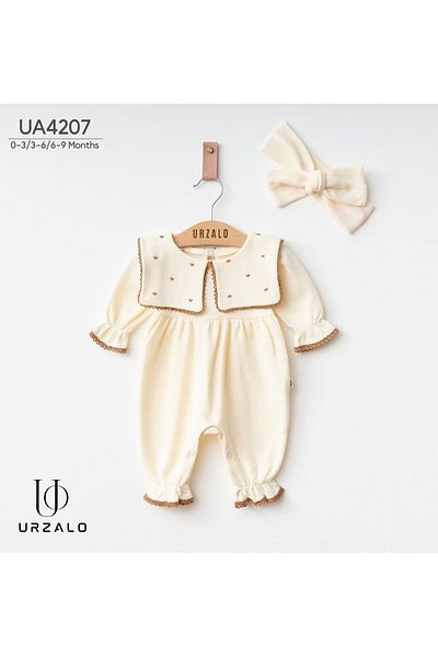 İnci Incibaby 100% Cotton Heart Embroidered Jumpsuit & Bandana Set