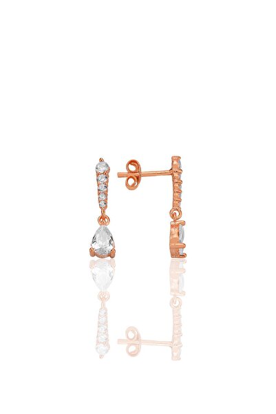 Söğütlü Silver Gümüş rose sıra taşlı sallantılı damla küpe SGTL12773ROSE