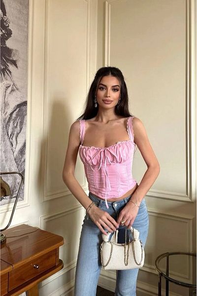 MEECY Damen-Bustier mit Schnürung und Trägern am Rücken