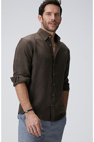 Network Kahverengi Keten Gömlek