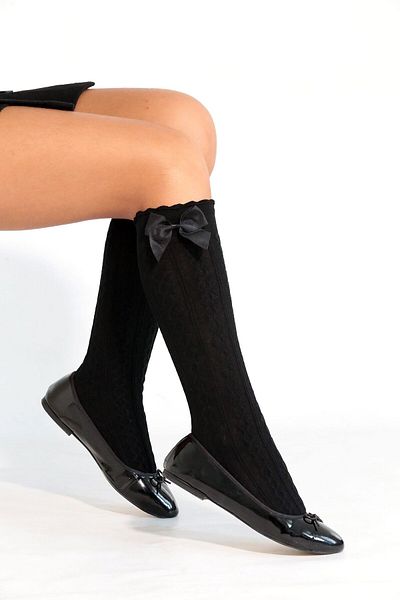 Daymod Daphne Bow Viscose Παιδικές Κάλτσες Γόνατου Μαύρες