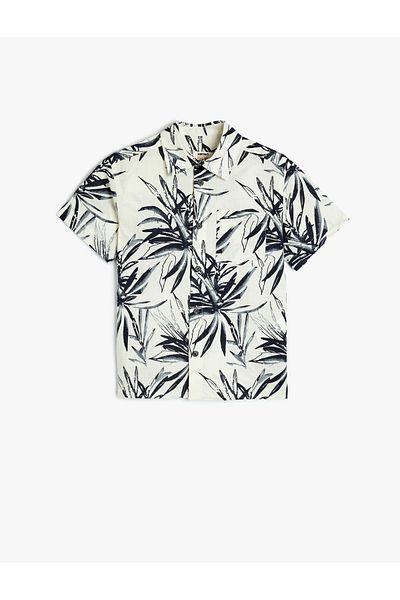 Koton New Season Cotton Short Sleeve Single Pocket Leaf Patterned Shirt