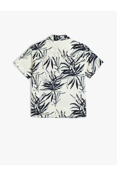 Koton New Season Cotton Short Sleeve Single Pocket Leaf Patterned Shirt
