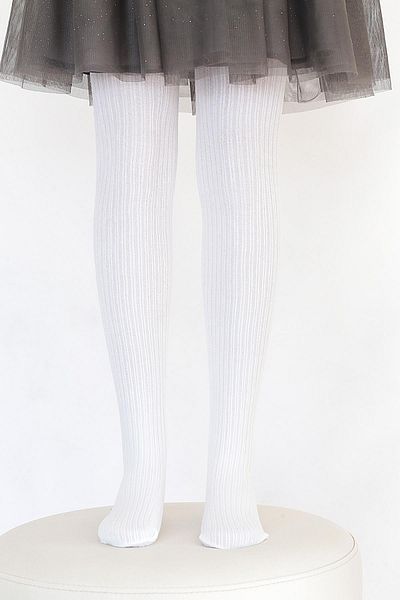 Daymod Girl's Rib Soft White Ribbed Bamboo Thick Winter Pantyhose