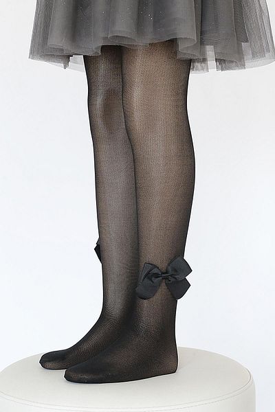 Daymod Tulle Mesh Bow Kids Pantyhose Black