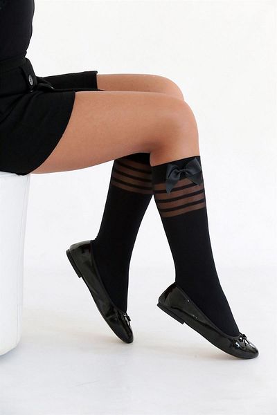 Daymod STRIPED CHILDREN'S KNEE BOTTOM SOCKS BLACK
