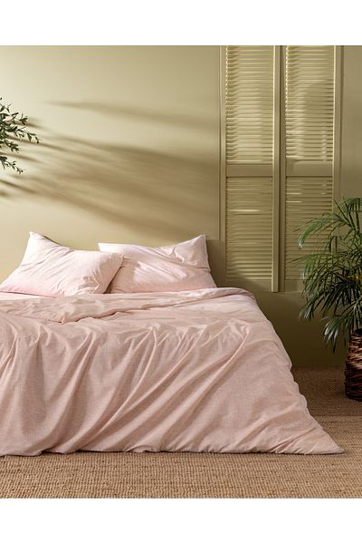 Madame Coco Juin King Size Cotton Printed Duvet Cover Set - Powder