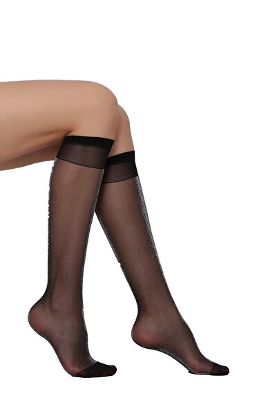 Daymod Sun Simli Dizaltı Çorap Siyah-gümüş