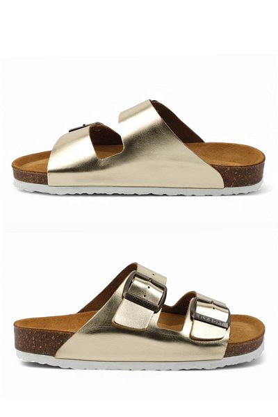 FLY SOFT Milano Δερμάτινες Γυναικείες Παντόφλες - Χρυσές