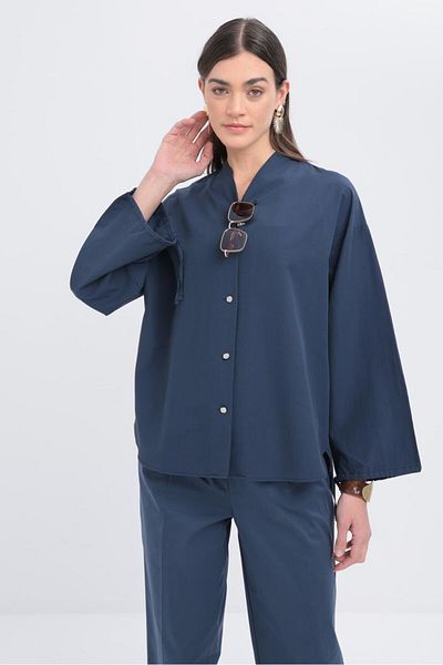 ALLDAY Indigo-Buttoned Shirt with Gathered Sleeves