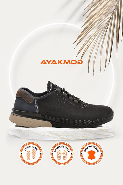 AYAKMOD 6207 Αντρικά παπούτσια με ορθοπεδική σόλα από γνήσιο δέρμα Anthracite