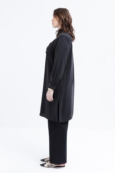 ALLDAY Μαύρο ριγέ δαντέλα με λεπτομέρειες Plus Size Modal πουκάμισο