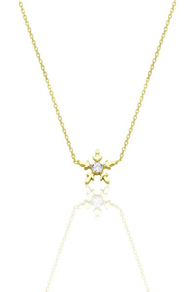 Söğütlü Silver Gümüş altın yaldızlı zirkon tek taşlı mini buz kristali kar ta...