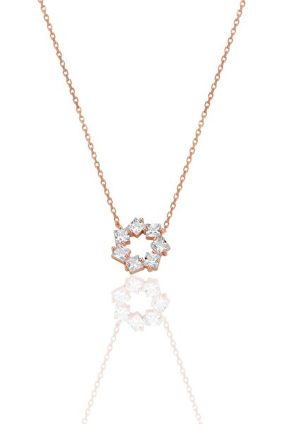 Söğütlü Silver Gümüş rose baget kesim zirkon taşlı yıldız çiçeği  kolye SGTL1...