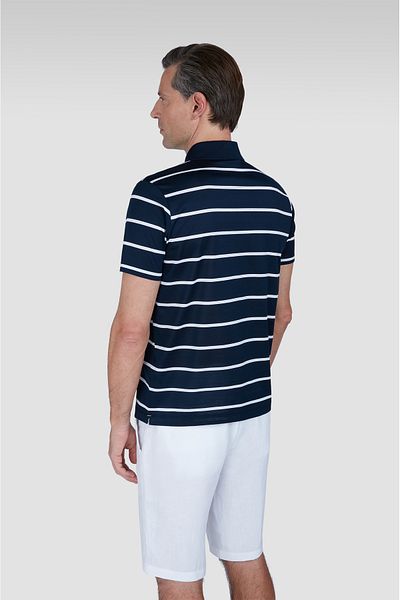 PAUL&SHARK Men's Regular Fit Striped Metallic Logo 100% Cotton Short Sleeve White-Navy Blue Polo Collar T-Shirt 25