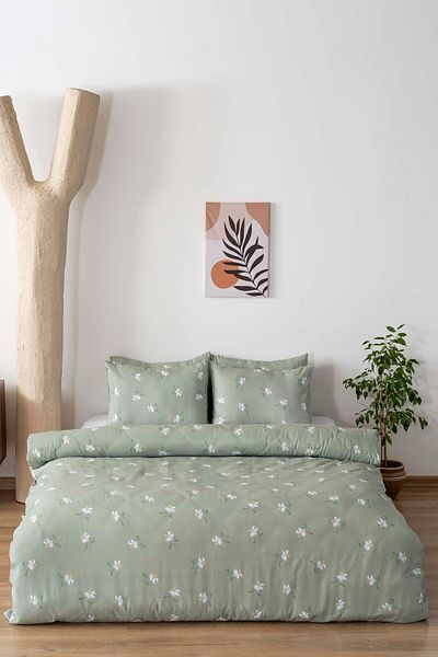 Rivaİstanbul Green Daisy - Двоен комплект памучни завивки