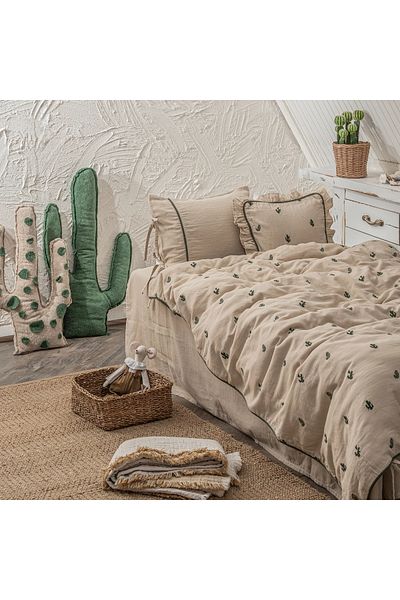 Ecocotton Larina Baby Bedding Set - 100% Organic Cotton, Muslin Embroidered, Beige, 100X150 cm