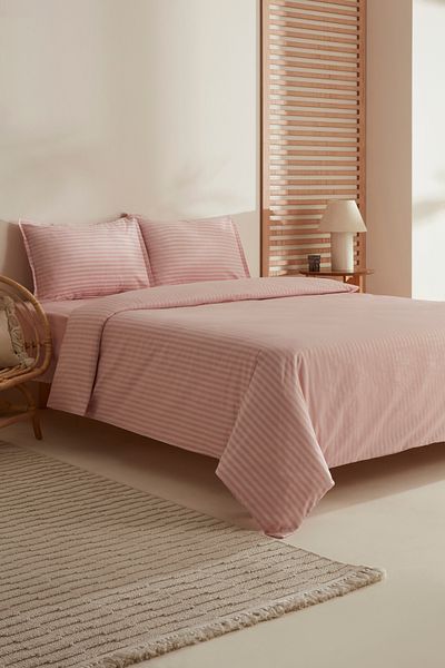 Karaca Home Set cuvertură dublă din satin cu dungi Josef, pudră