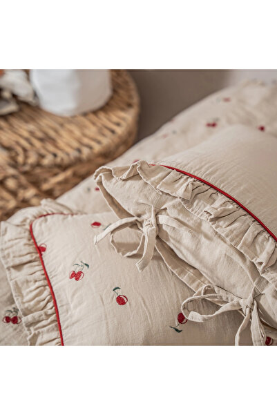 Ecocotton Fidelya Baby Bedding Set - 100% Organic Cotton, Muslin Embroidered, Beige, 100x150 Cm