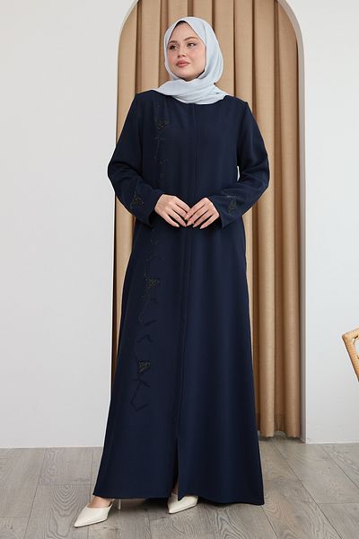 InStyle Sequin Patterned Plain Dark Navy Blue Ferace