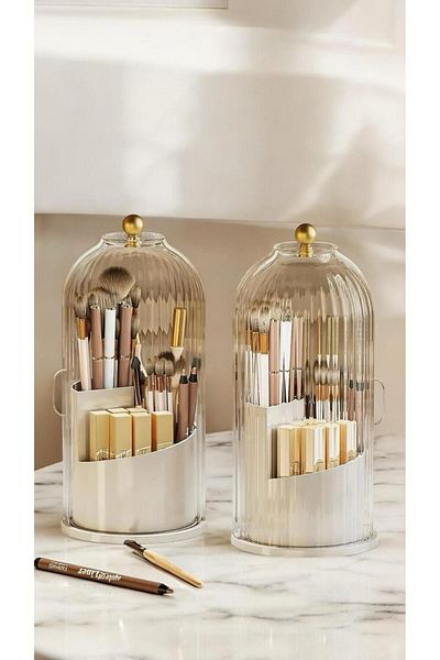 Bayev 360 Rotatable Brush Stand with Cover - Cosmetic Makeup Organizer and Lipstick Stand