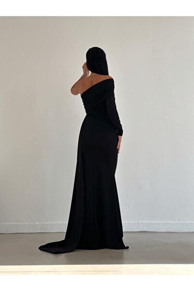 Modafeminen TEK KOL STRAPLEZ YAKA ABİYE ELBİSE