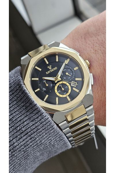 Raymond Rym-81654 Raymond Men's Wristwatch - Stainless Steel Case and Band - 2 Years Warranty