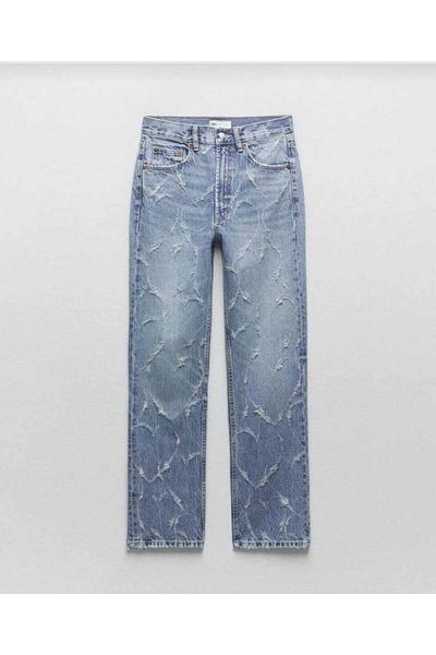 OliveYouMom Blugi pentru fete, cu detaliu inimă, din denim, cu picioare largi