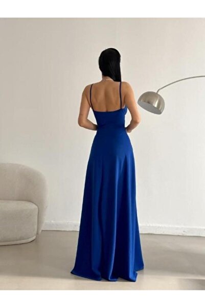 Modafeminen Askılı Kruvaze Yaka Yırtmaç Detaylı Krep Kumaş Mezuniyet Düğün Ve Nikah Elbisesi 582664