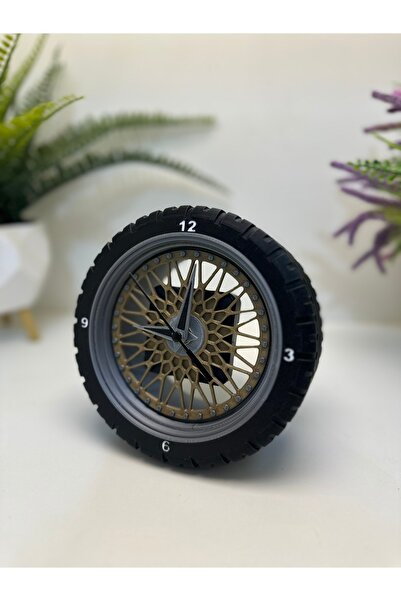 Butik 3d Baskı Araba Jantı Tasarımlı Dekoratif Masa Saati