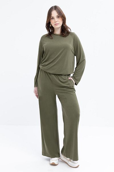 ALLDAY Pantaloni largi kaki-mărime mare cu talie elastică