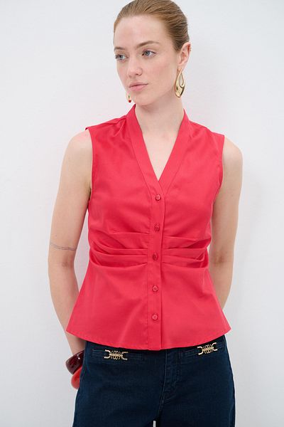 adL Gathered Buttoned Blouse