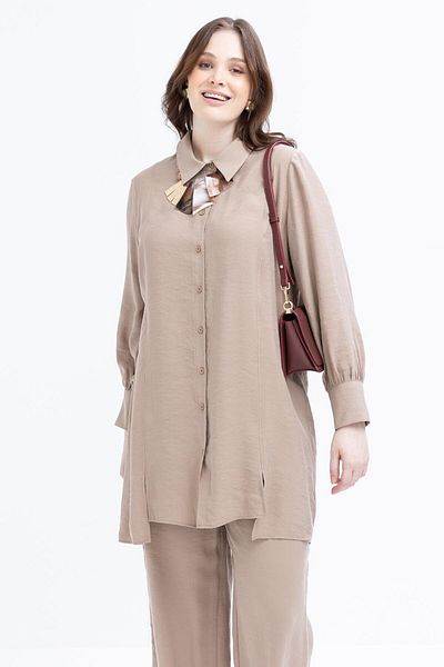 ALLDAY Mink-Slit Detailed Large Size Modal Trousers Suit