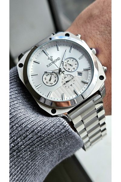 Raymond Rym-81002 Raymond Men's Wristwatch - Stainless Steel Case and Band - 2 Years Warranty