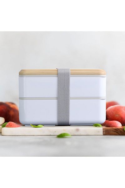 COOYA Double Layer Lunch Box container, Divider Pack, with Plastic Cutlery (White)
