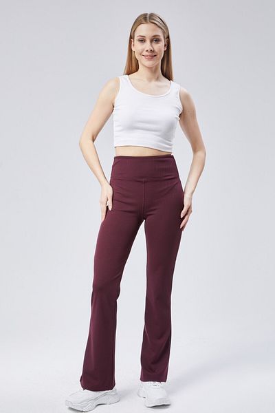 Grenj Fashion Ribbed Flare Yoga Knitted Sports Leggings