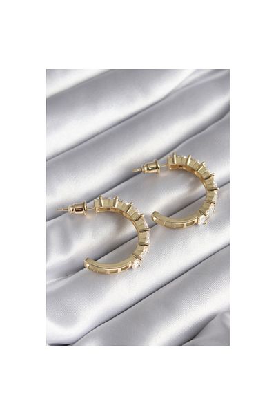 Skygo Brass Gold Zircon Stone Women's Earrings - Hoop Model Tj-Bkp8609