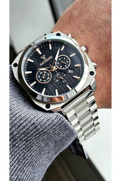 Raymond Rym-81002 Raymond Men's Wristwatch - Stainless Steel Case and Band - 2 Years Warranty