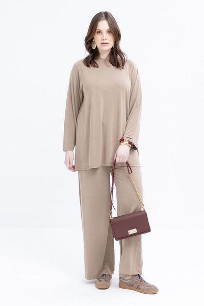ALLDAY Mink-Plus Size Wide Leg Trousers with Elastic Waist