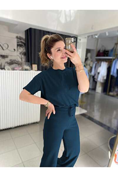 CMZ COLLECTİON Țesătură din material ribbit pentru femei, cu mâneci scurte