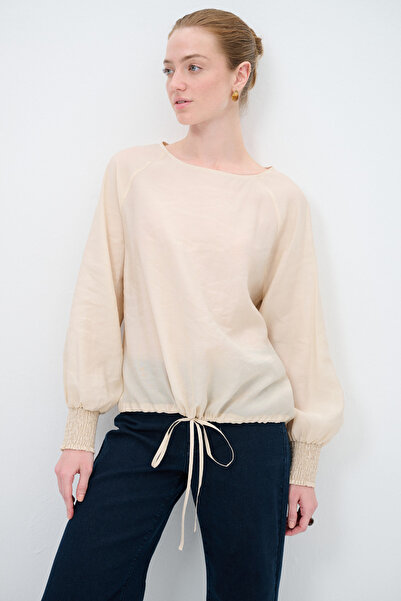 adL Belden Bağlamalı Kolları Büzgülü Bluz