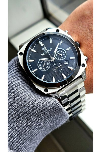 Raymond Rym-81002 Raymond Men's Wristwatch - Stainless Steel Case and Band - 2 Years Warranty