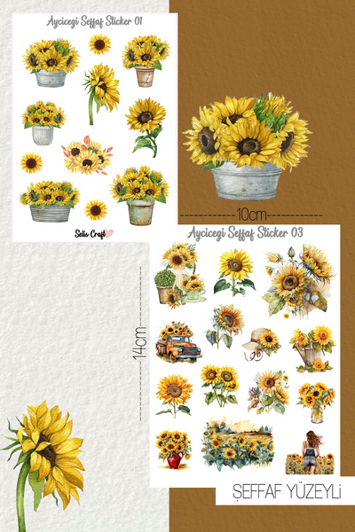 SelisCraft Ayçiçeği Temalı Şeffaf Sticker Seti 01-03 Ajanda Planlayıcı Bullet...