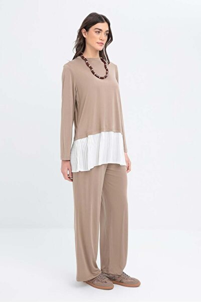 ALLDAY Mink-Pile Garnished Lycra Trousers Suit