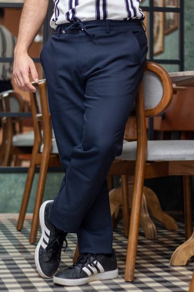Azıcık Akıllı Men's Navy Blue Flexible Comfortable Fabric Elastic Waist Lace up Straight Leg Jogger Pants 25Epntjasr