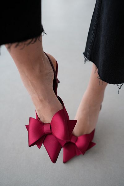 selinshoes Stiletto de damă din satin cu fundă Helen - Roșu Claret