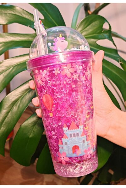 Deco Elit Çiçekli Şato Temalı Suluk Pipetli Buzlu Cam Görünümlü Led Işıklı 45...